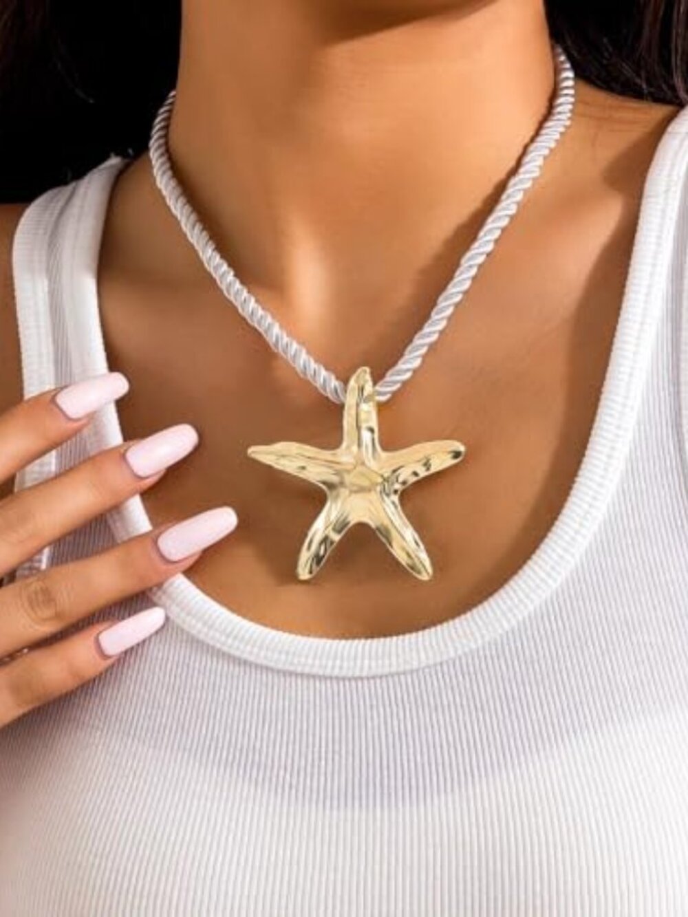 Large Starfish Pendant Necklace for Women Girls Handmade Hammered Star Shaped‎